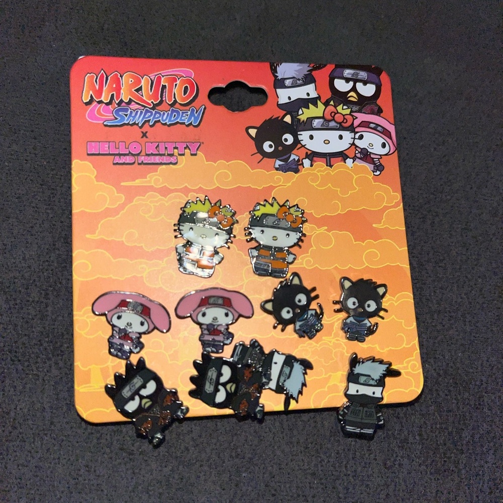 🆕 Hello Kitty & Naruto Shippuden Stud Earring Set Sealed 5 Sets